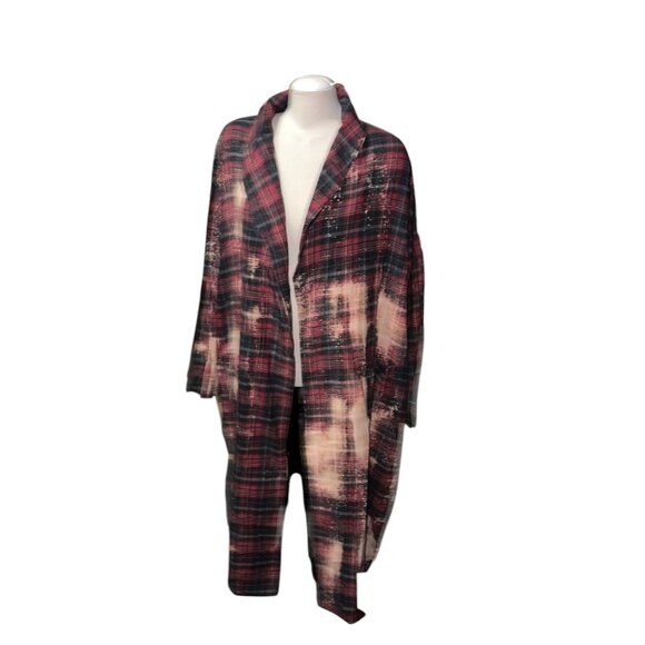Vintage-Inspired Mens Plaid Duster Robe Bleached Effect One Size Fits Most Fruit - Picture 2 of 12